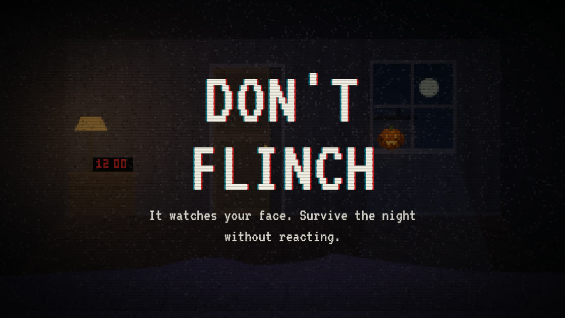 A dark bedroom at midnight behind the words Don't Flinch