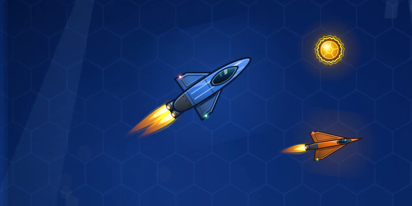 Two rocket ships chasing a glowing ball